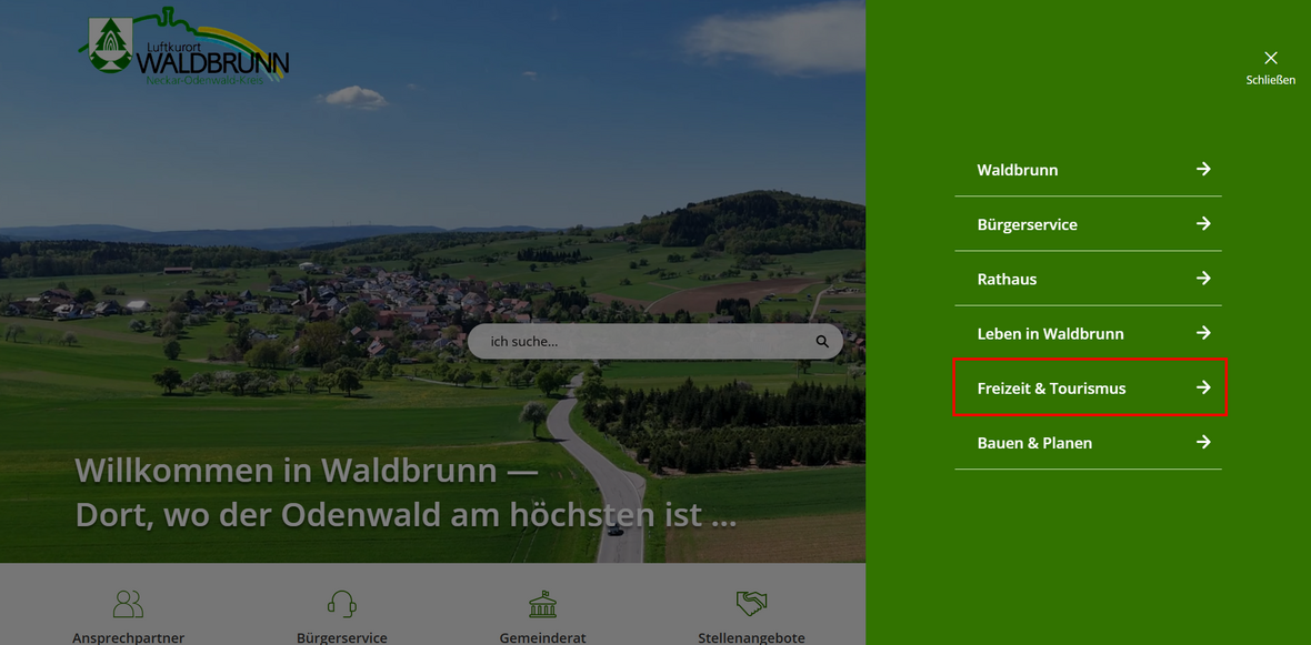 Hauptmenüpunkt Freizeit und Tourismus